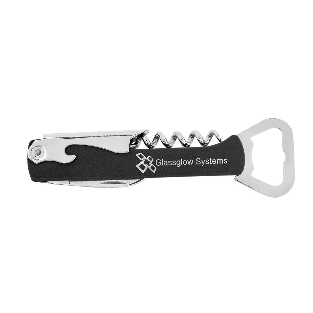 Black/Silver Engravable Leatherette Wine Bottle Opener