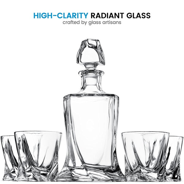Customizable Exquisite Quadro Design Liquor Decanter With 4 Whiskey Glasses