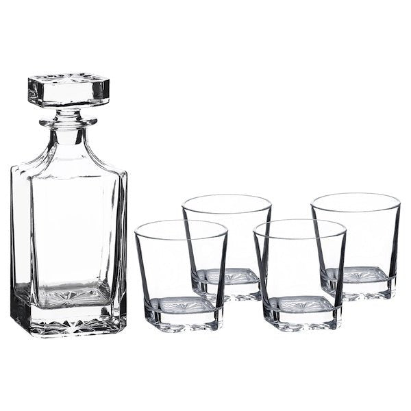 Customizable Square Glass Decanter Set with Four Glasses
