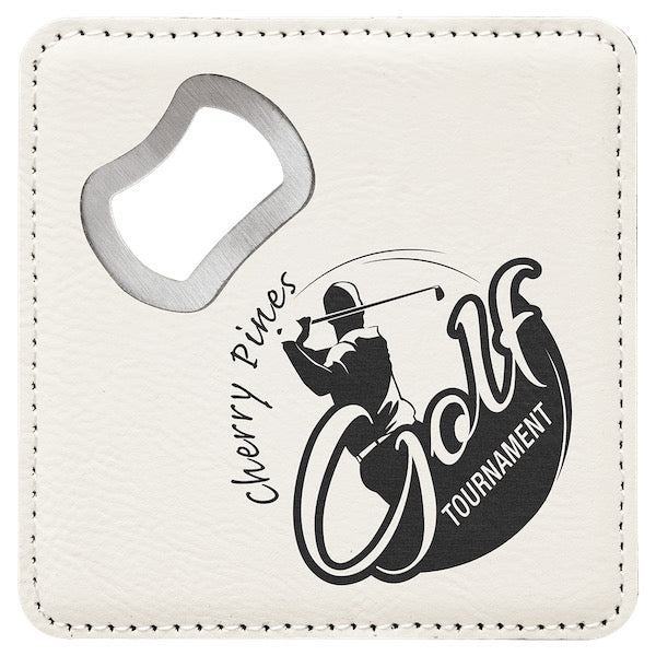 Customizable Square Leatherette Bottle Opener Coaster