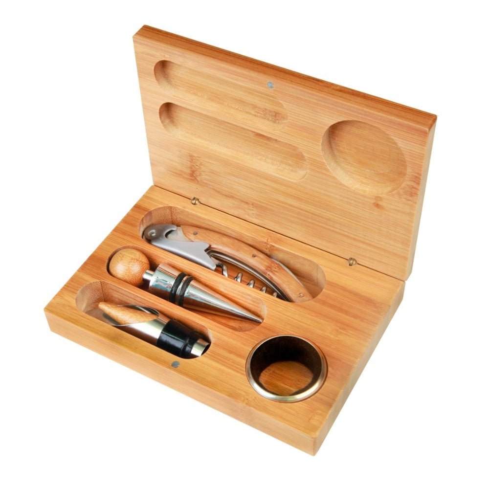 Engravable Bamboo 4-Piece Wine Tool Gift Set