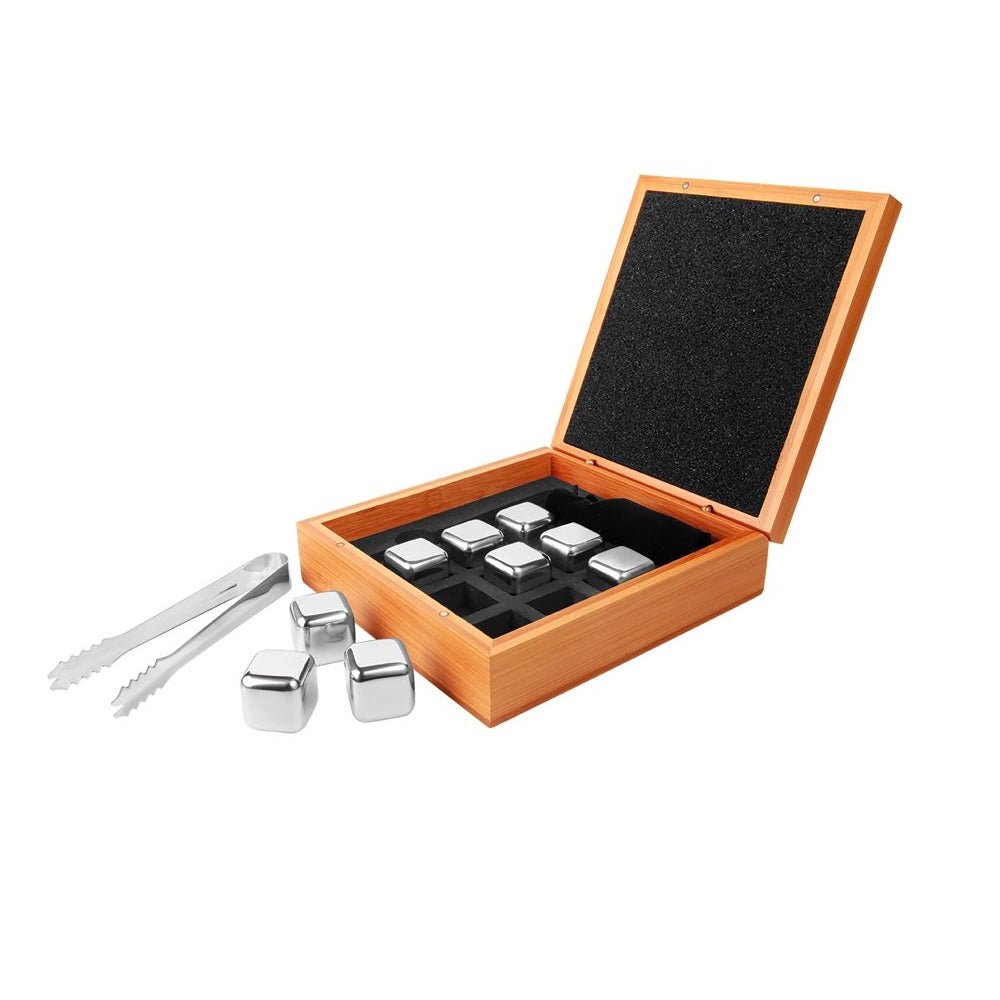Engravable Stainless Steel Whiskey Stone Set in Bamboo