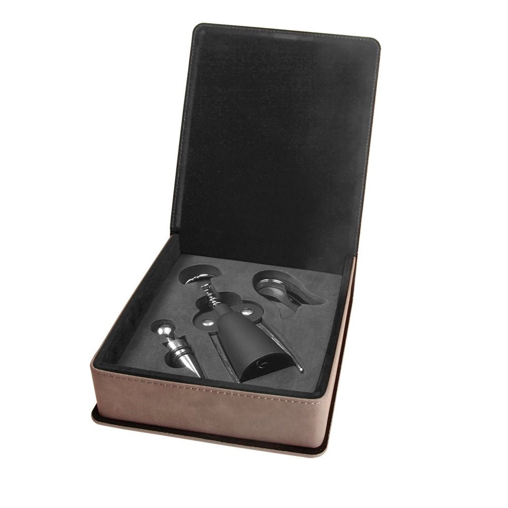 Gray Engravable Leatherette 3-Piece Wine Tool Gift Set