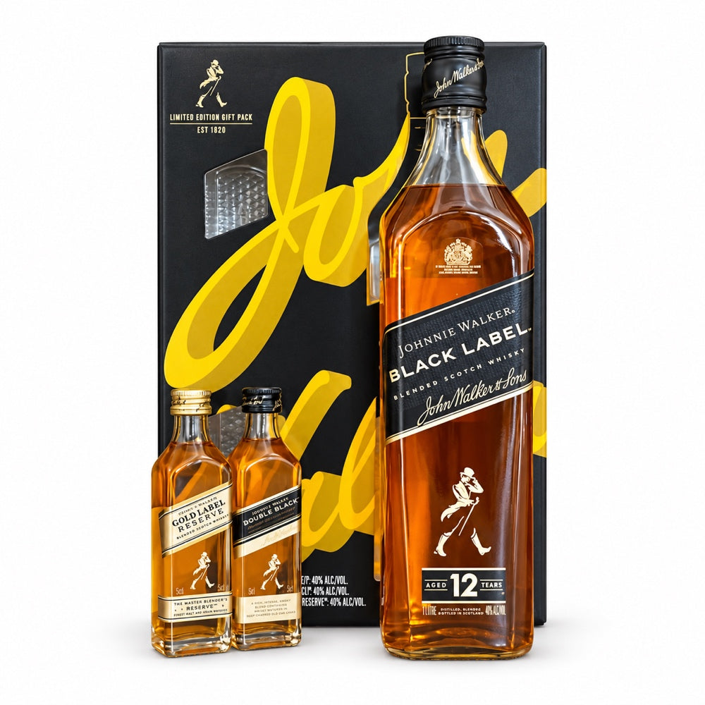 Johnnie Walker Black Label 12 Year Miniature Whisky Gift Set, 750 ml