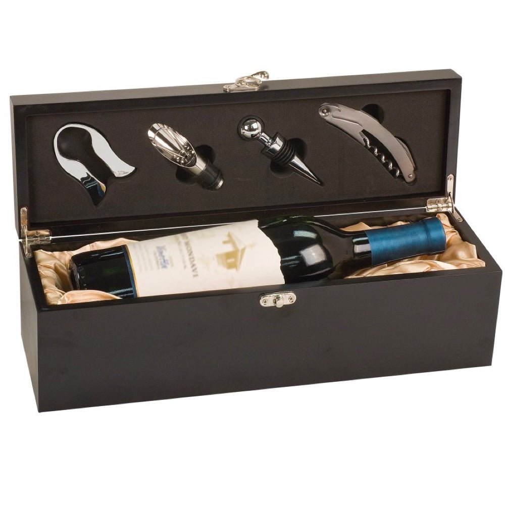 Matte Black Finish Single Wine Gift Box with Tools