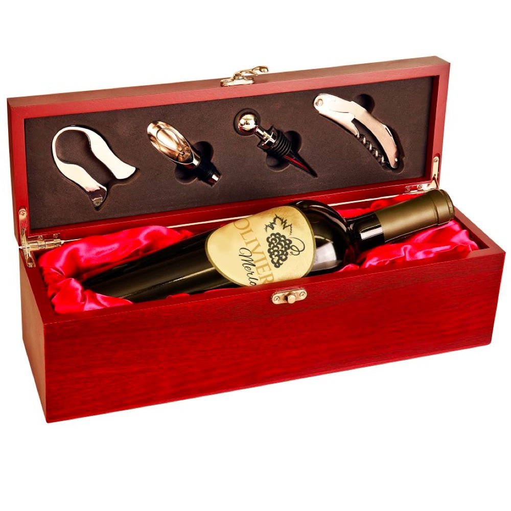 Rosewood Finish Single Wine GIft Box with Tools