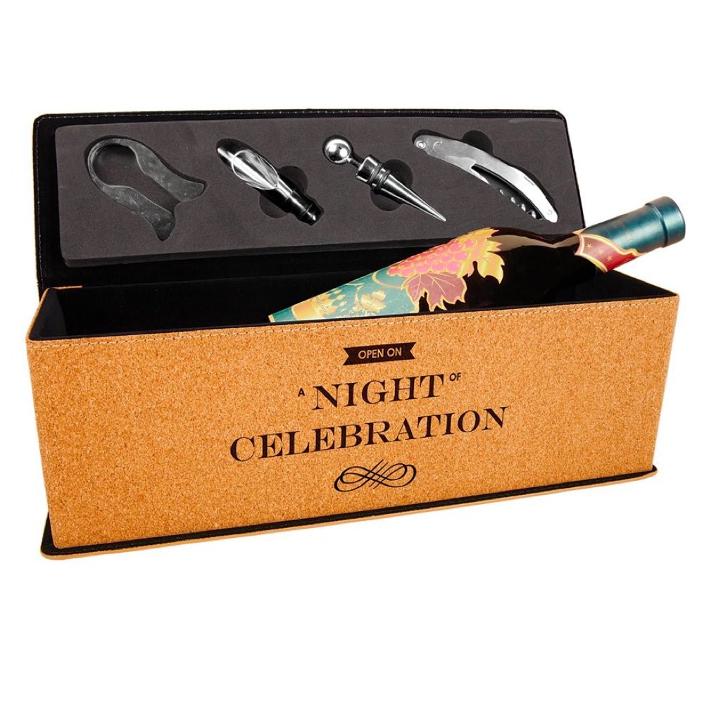 Cork Engravable Single Wine Box with Tools  