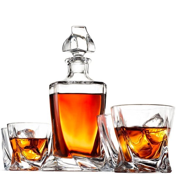 Customizable Exquisite Quadro Design Liquor Decanter With 4 Whiskey Glasses  