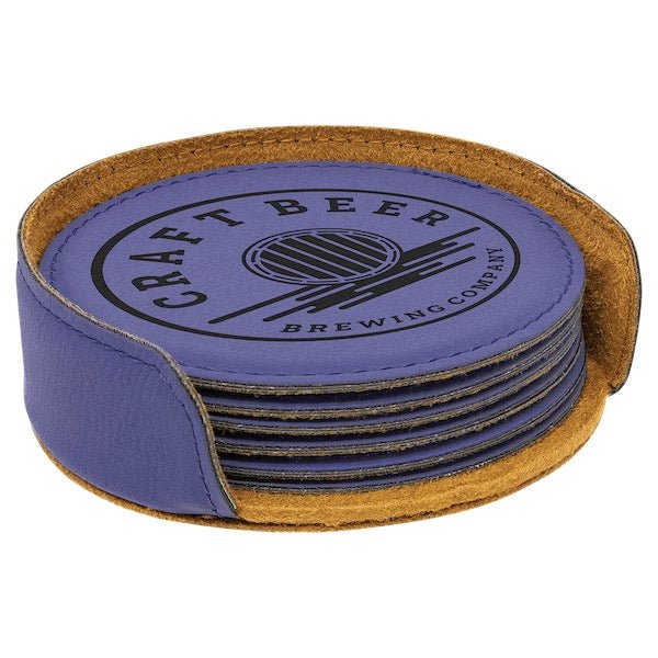 Customizable Round Leatherette 6 Coasters Set  