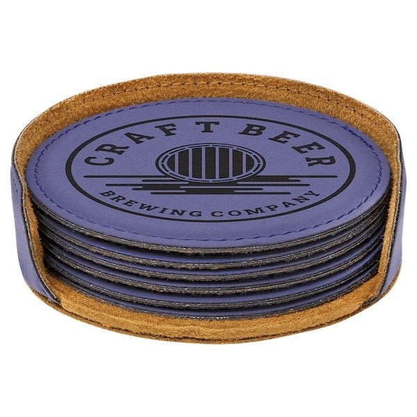 Customizable Round Leatherette 6 Coasters Set  