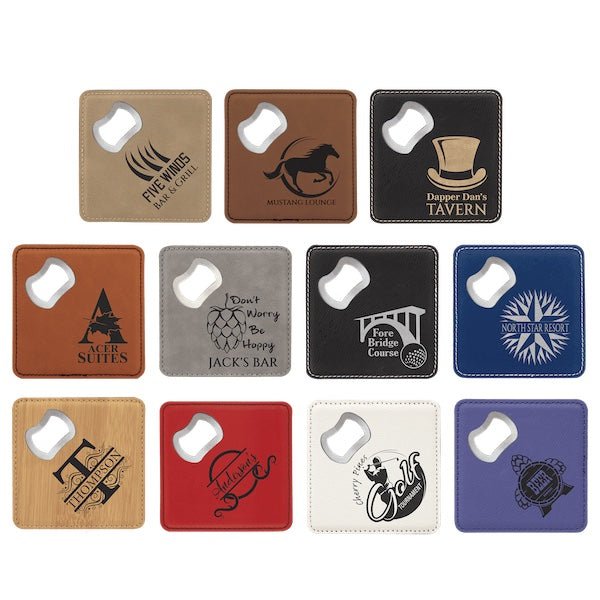 Customizable Square Leatherette Bottle Opener Coaster  