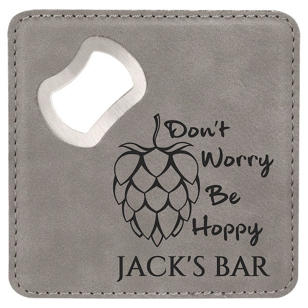 Customizable Square Leatherette Bottle Opener Coaster  