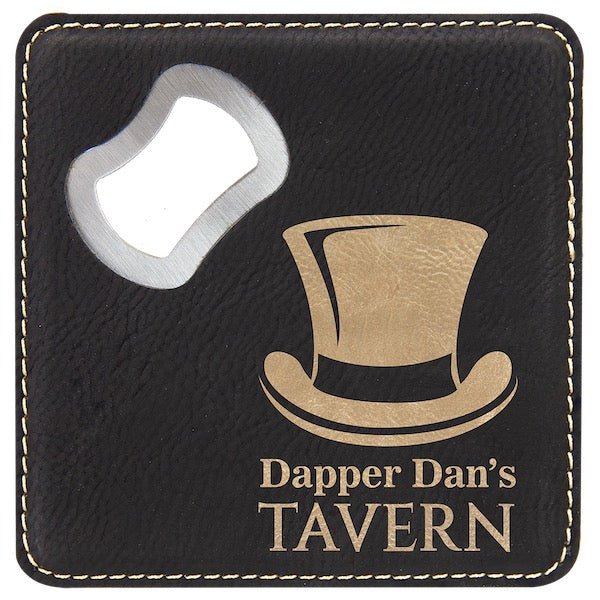 Customizable Square Leatherette Bottle Opener Coaster  