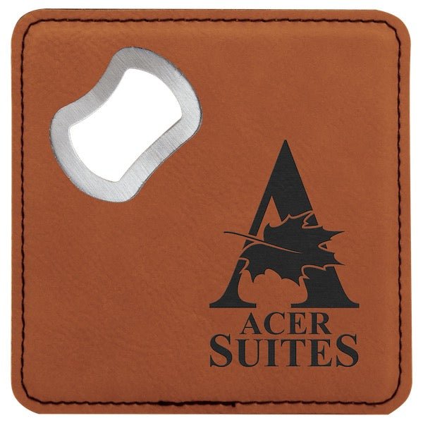 Customizable Square Leatherette Bottle Opener Coaster  