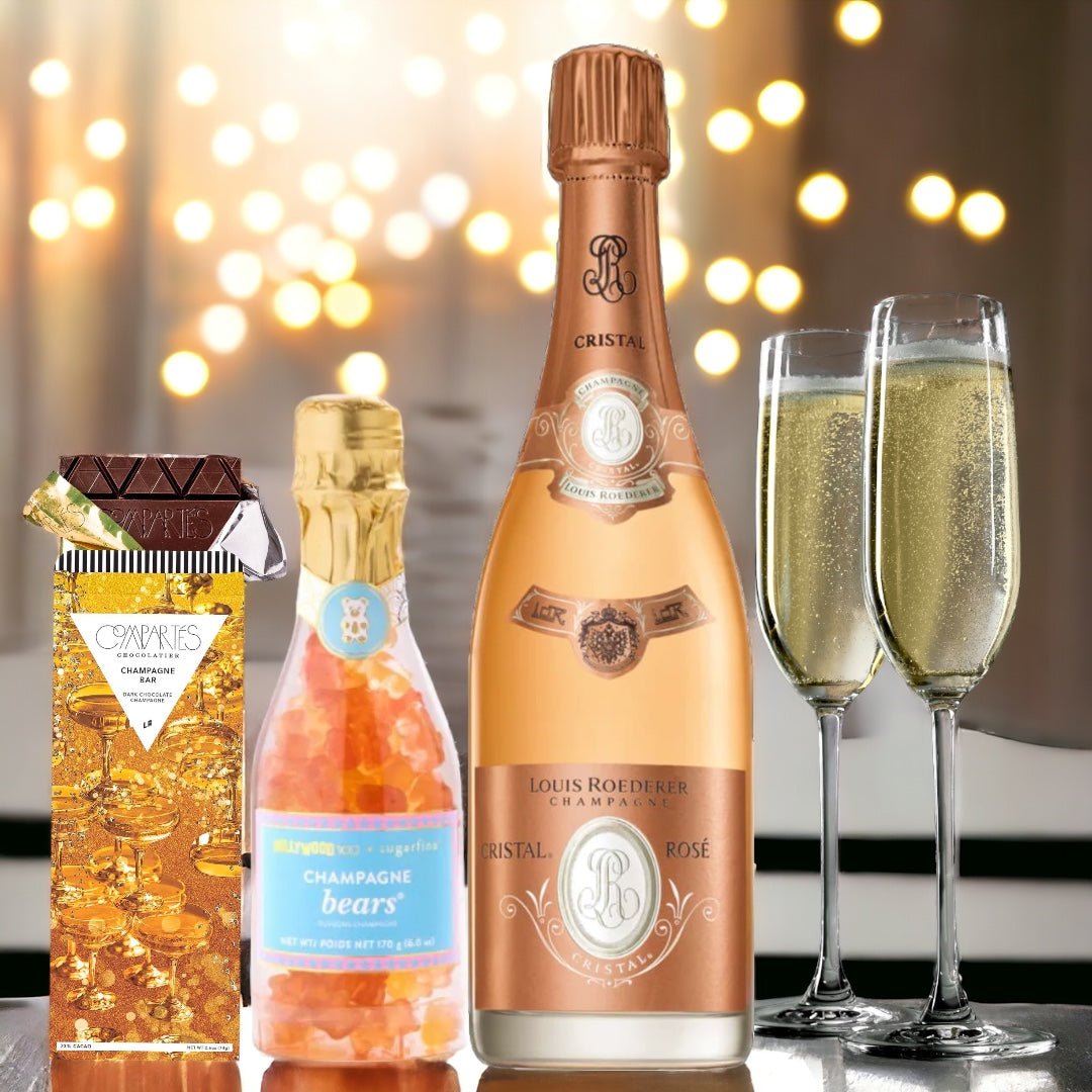 Louis Roederer Cristal Champagne Gift Set with Customizable Flutes and Sweets  