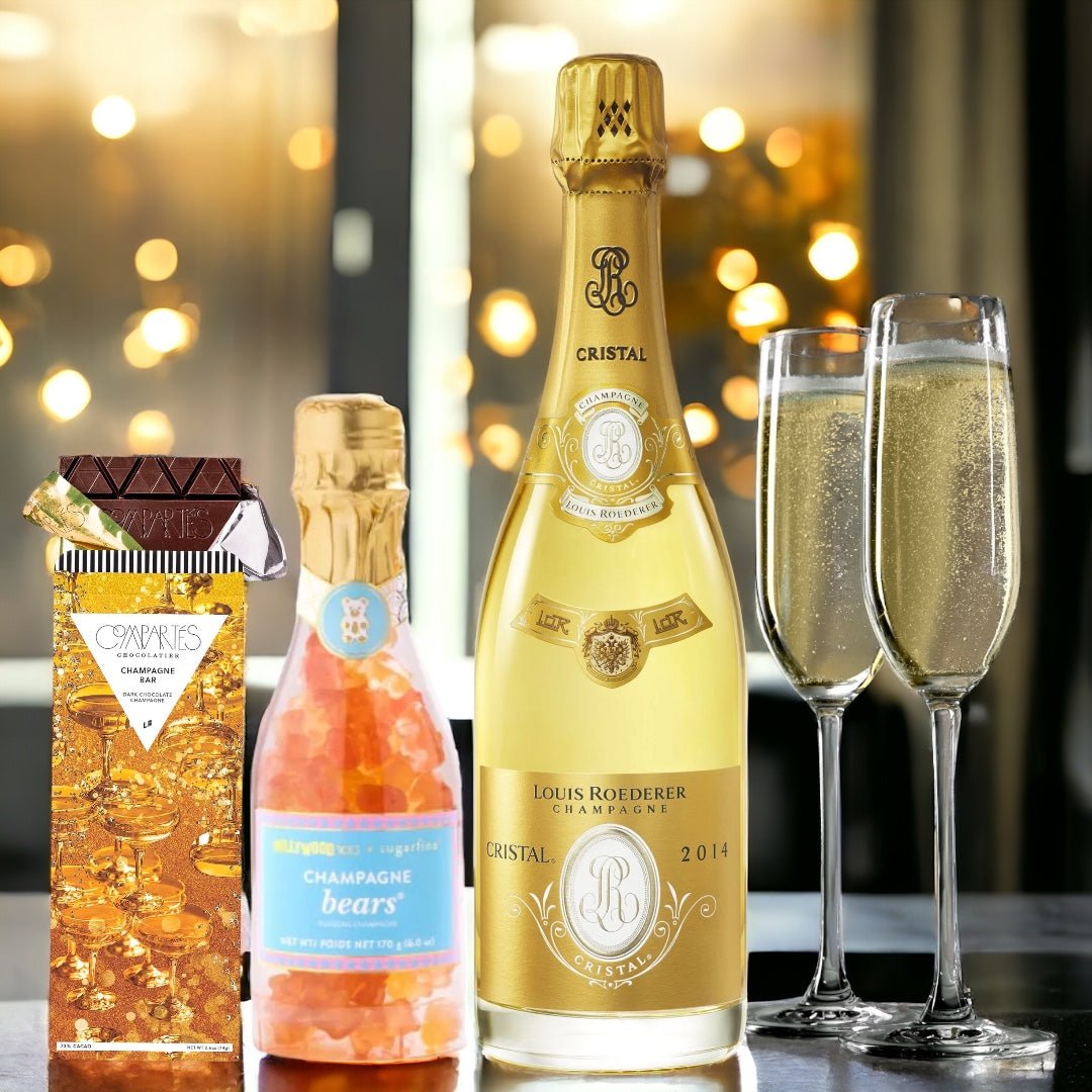 Louis Roederer Cristal Champagne Gift Set with Customizable Flutes and Sweets  