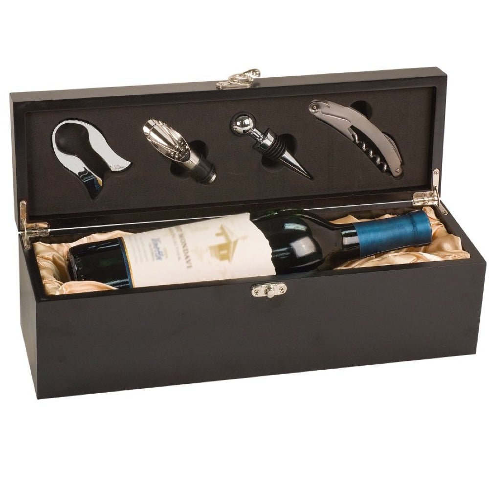 Matte Black Finish Single Wine Gift Box with Tools  