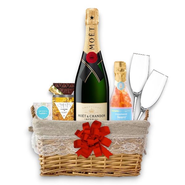 Moët & Chandon Champagne Gift Basket with Customizable Flutes  