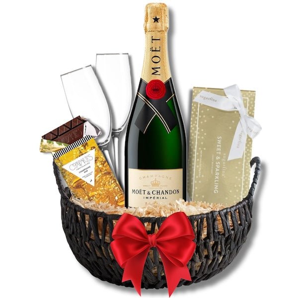 Moët & Chandon Champagne Gift Basket with Customizable Flutes and Sweets  