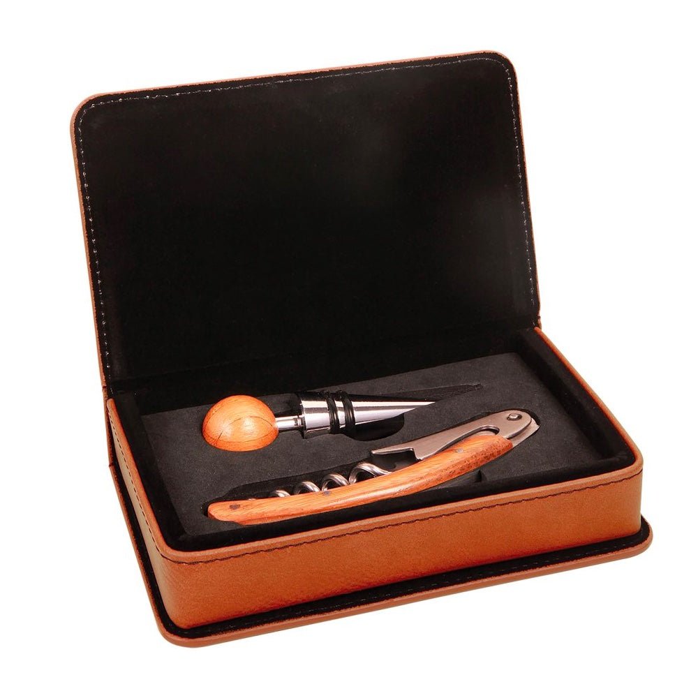 Rawhide Engravable Leatherette 2-Piece Wine Tool Gift Set  