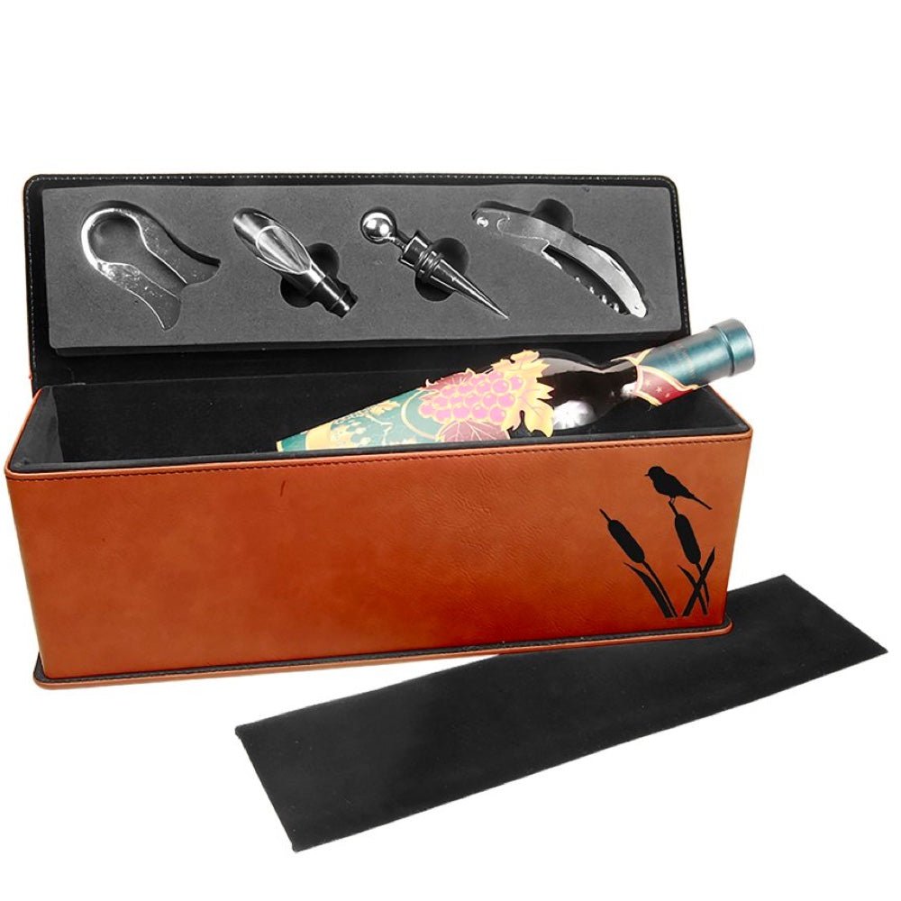 Rawhide Engravable Leatherette Single Wine Box with Tools  