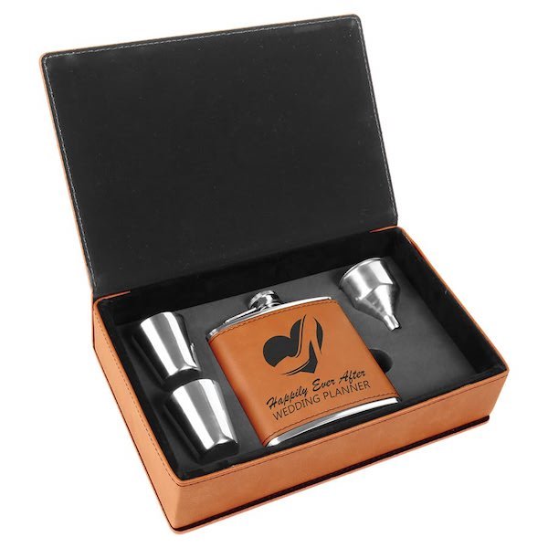 Rawhide Personalized Leatherette Flask Gift Set  