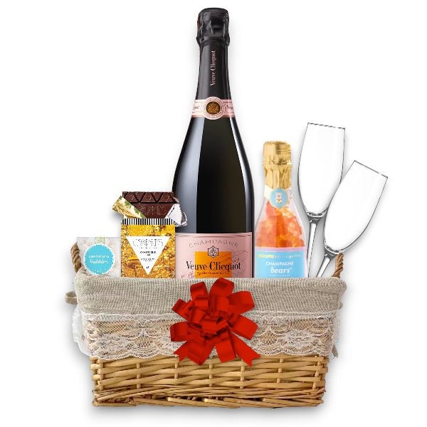 Veuve Clicquot Champagne Gift Basket with Engraved Glasses  